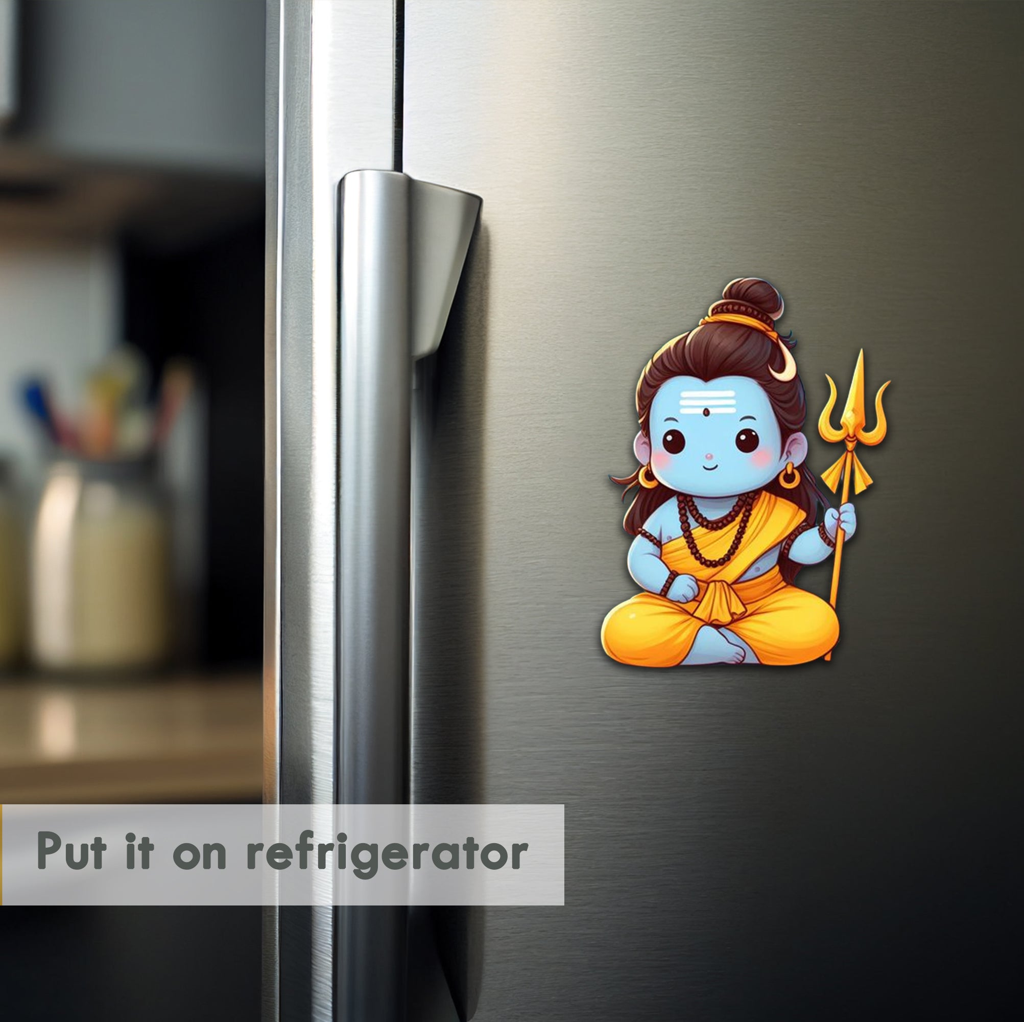 Wooden Fridge Magnet - Cute Shiva
